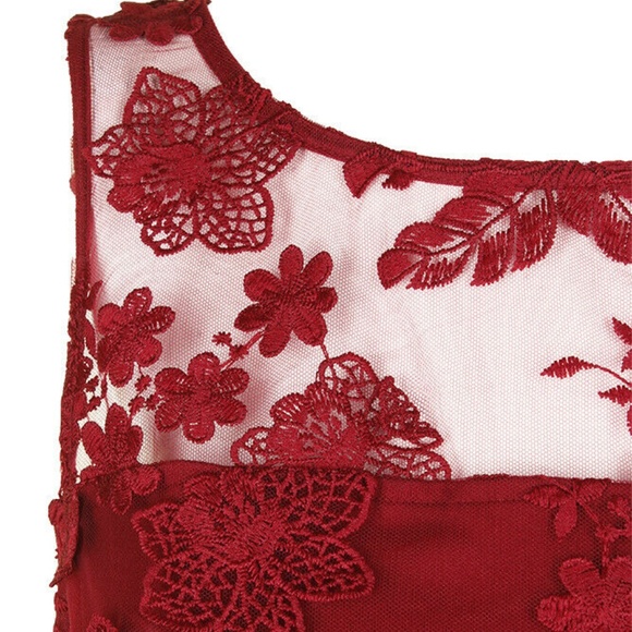 Signature By Robbie Bee Womens Red Mesh Floral Par - Picture 4 of 4